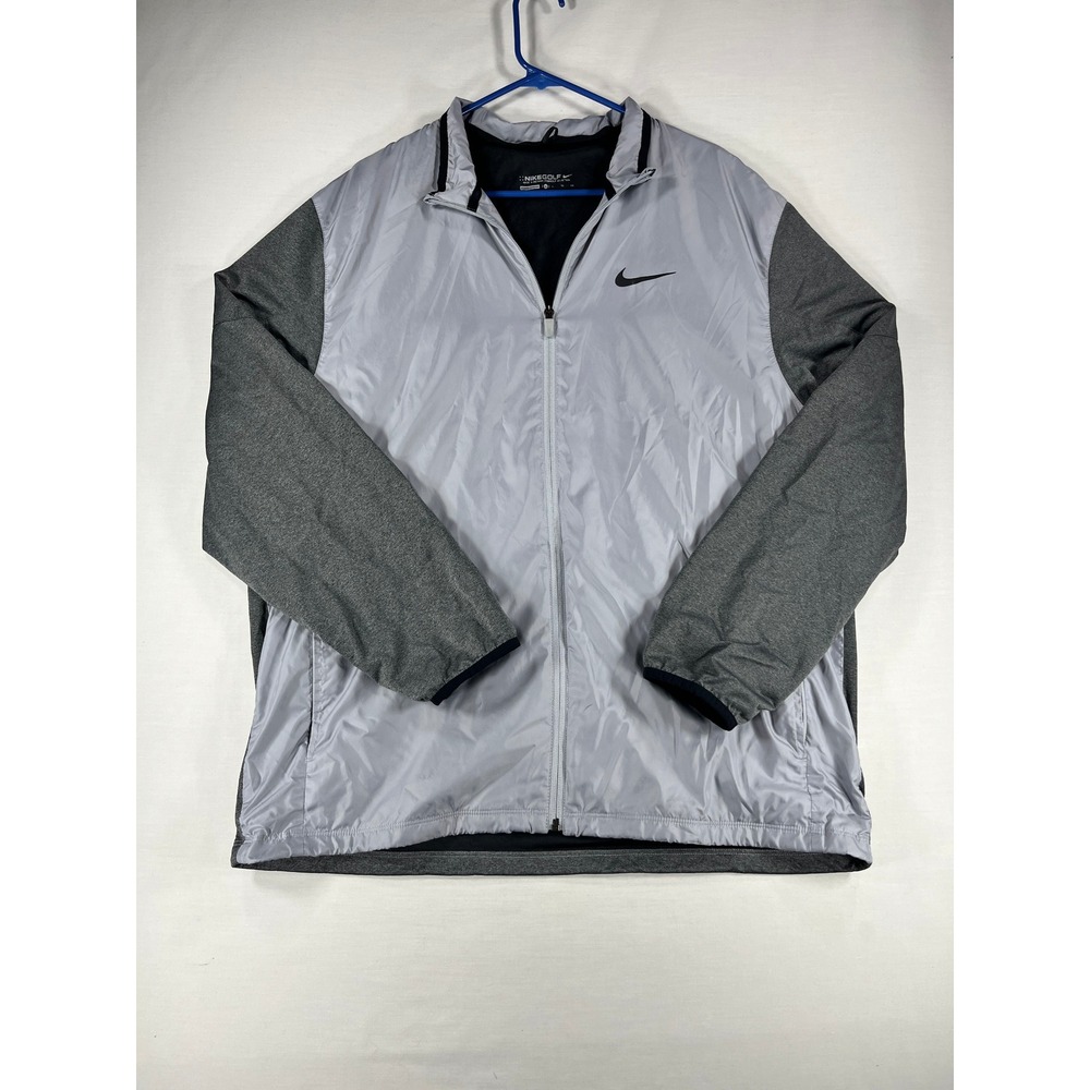 Nike Golf Mens XL Full Zip Windbreaker Jacket Silver Grey Mixed Media 726401-012